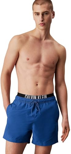 Calvin Klein Uomo Pantaloncino da Bagno Medium Double con Fascia con Logo, Blu (Patch of Blue), M