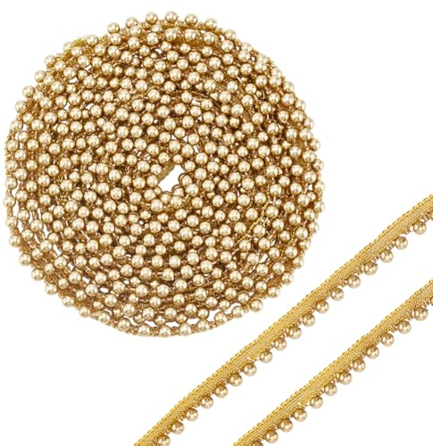PH PandaHall Gold Perlen Spitze Trim Fauxperlen Spitzenband Fransen Perlen Band Nähen Trim 6mm breit Applique Rand Trim Perlentrim für faschingskostüme karneval kostüm damen männer 4.2m