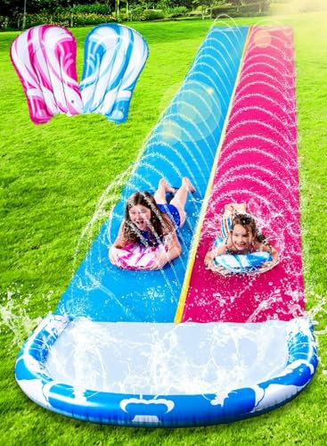 JOYIN 22,5ft/685.8cm Wasserrutsche und 2 Bodyboards, Garten-Wasserrutsche Sommer-Rutsch-Wasserrutschen Wasserspielzeug mit eingebautem Sprinkler für Outdoor-Wasserspaß für Kinder, Blau, Rosa