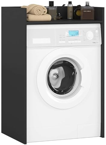 BDW Waschmaschinenschrank 97,5x64x50 cm, für Waschmaschine & Wäschetrockner, Badezimmerschrank Hoch, Badezimmer Möbel, Bad Schrank Badezimmerschrank (Schwarz)