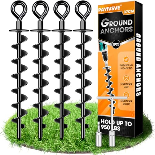 Heavy Duty Ground Anchor Pack of 4, Robust Fully Screwed Ground Anchor for Attaching Trampolines, Canopies, Swings etc