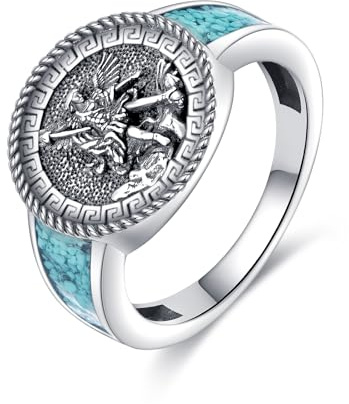 URONE Sankt Michael ring 925 sterlingsilver ärkeängel Michael sigillring religiöst smycke present för kvinnor män #8, Ingen ädelsten