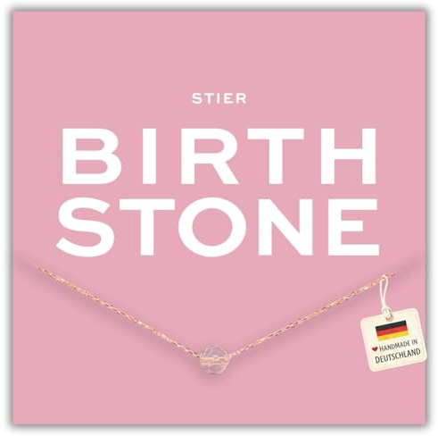 happymaker - Geburtsstein Kette, vergoldete Silberkette 925 mit echtem Edelstein als Geburtsstein für jedes Sternzeichen, handgefertigt in Deutschland, Spruchkarte und Geschenkverpackung