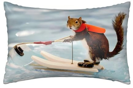 Satin-Kissenbezug, Motiv: Wasserski, Fuchs, Eichhörnchen, 50,8 x 76,2 cm, weich, atmungsaktiv, perfekte Heimdekoration und Geschenk