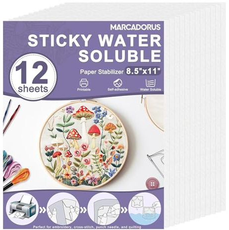 Embroidery Transfer Paper, Printable Wash Away Paper, Dissolvable Sewing Stabilizers, Set of 8, 8.5x11 Inches for Printing or Drawing Patterns, Ideal for Handcraft Projects