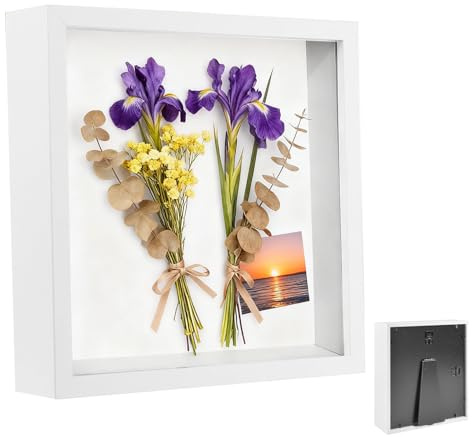 3D Marco de Fotos, Marco Profundo para Objetos de 3 cm, Marco Profundo para Cuadros de 20 x 20 cm, con Placa Acrílica Transparente, Marco para Objetos Shadow Box, 3D Marco, para Habitaciones, Blanco