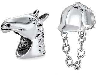 Jockey Equestre Hatt Sporthjälm Hjälm Västra Cowgirl Mästare Hästhuvud Hängen Lucky Droppe För Kvinnor Tonåring Oxiderad .925 Silver Passar Europeiskt Armband, Metall, Ingen ädelsten