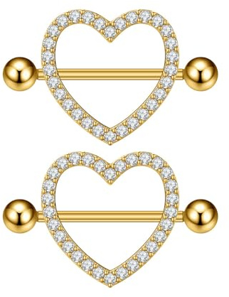 IMINI Piercing Herzform aus 14 g Kristall – Hypoallergener Zirkonia-Kristall-Körperschmuck für Damen, Brustwarzenring, M, Kupfer, Zirkonia