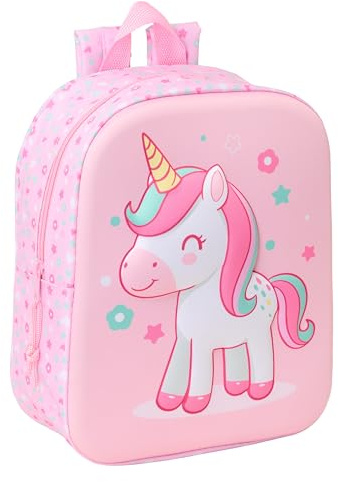 safta Unicorn 3D - Zaino per asilo 3D, adattabile al carrello, facile da pulire, ideale per bambini di diverse età, comodo e versatile, qualità e resistenza, 22 x 10 x 27 cm, rosa chiaro, M, Casual