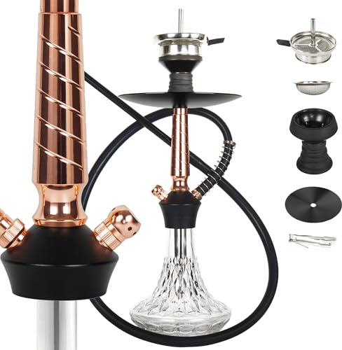 SERdeerCH Glass Hookah Set completo con todo de aleación de aluminio Hookah Down Stem con difusor Manguera de silicona lavable Caucho Shisha Bowl Dispositivo de gestión de calor Pinzas de carbón