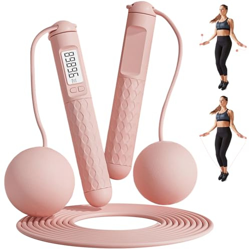 Cuerda de salto deportiva,Comba sin Cuerda, Cordless Jump Rope With Counter,Mango Antideslizante Comba para Fitness,Cuerda de saltar de velocidad ajustable para hombres, mujeres (Rosa)