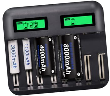 CLISPEED Chargeur de Batterie LCD Emplacements USB Chargeur Intelligent pour Piles AA AAA Protection Multiple Charge Simultanée Jusqu’à Piles Rechargeables