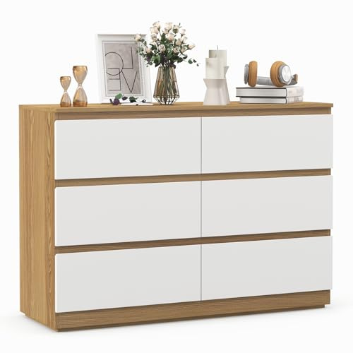 GRAVFORCE Kommode mit 6 Schubladen Sideboard mit Großer Kapazität, Holz Schubladenschrank für Schlafzimmer Wohnzimmer Flur Büro Organizer (110Bx38Tx77H)
