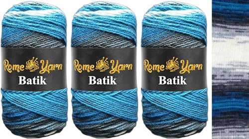 Rome Yarn Batik | 3 x 100g | Farbverlauf Wolle | Multicolor Strickgarn | 100% Acryl | Aran Garn (#4 Medium) | Selbstmusternd zum Stricken & Häkeln (5113)