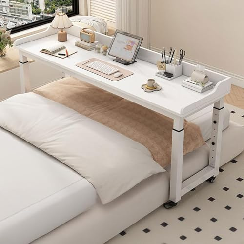 Höhenverstellbarer Betttisch Auf Rollen, Krankenhaustisch Betttisch In Queen-Size Mit Robusten Metallbeinen(White,160cm/62.9in)
