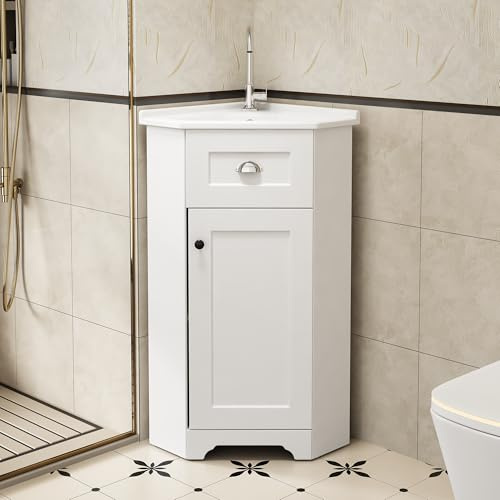 Lavabo bianco da 60 cm, con base e vasca in ceramica, set di mobili da bagno indipendente, salvaspazio, con superficie facile da pulire