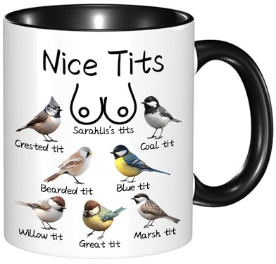 NOONATIVE Nice Tits Personalized Mug,Custom Ceramic Coffee Cup with Name,Funny Bird Species Pun Adult Joke Mugs,Valentines Day Gift for Women Wife Girlfriend