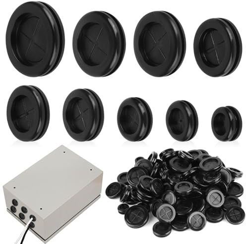 90 Pieces Rubber Grommets for Holes, 9 Sizes, Black, for Protecting Wires | Rubber Grommet, 35mm, 32mm, 30mm, 28mm, 27mm, 25mm, 22mm, 20mm, 16mm, Closed, for Cable, for Computer Server Hardware