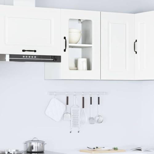 QUAHEAS Küchen-Hängeschrank Kalmar Weiß mit Glastür, Holzwerkstoff, 40 x 31 x 60 cm, vielseitiger Stauraum für Küche, Wohnzimmer, Esszimmer, praktischer Mehrzweckschrank mit robustem Design