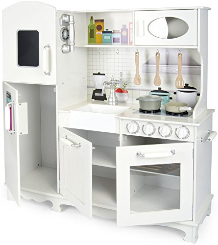 Leomark Grande Big Vintage Cocina Madera Infantil De Juguete - color Blanco - Accesorios con teléfono, nevera, Para Niños, altura: 102 cm