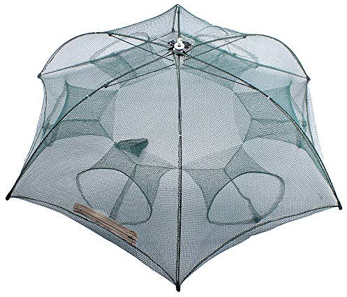 Zite Fishing Köderfisch-Reuse Fischreuse Krebs-Reuse Aalreuse 6 Öffnungen Faltbar mit Futterbeutel