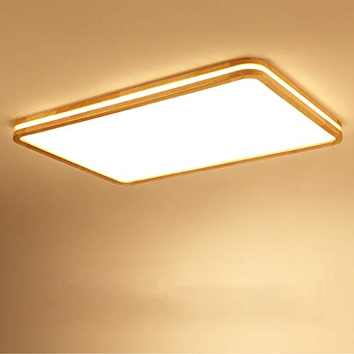 LED Holz Deckenleuchte Lampe Rund rechteckige Holzlampe Warmes Licht Eiche Deckenlampe Innenbereich Moderne minimalistische Doppelschicht Lichtdurchlässigkeit Holz Deckenlampe 80W 96*66CM 7500 Lumen