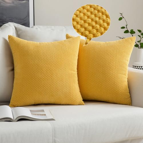 MIULEE 2er Set Kissenbezüge Dekokissen Körnig Dekorativ Kissenbezug Kissenhülle Sofakissen Deko Bezug Weich Zierkissen Kissen für Wohnzimmer Schlafzimmer 50x50cm Olivgelb