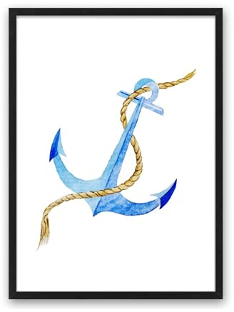 Din A4 Kunstdruck ungerahmt - Anker mit Seil blau maritim Aquarell Geschenk Druck Poster Bild
