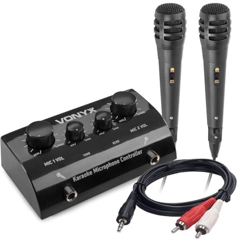 Karaokeanlage - Vonyx AV430B - Mischpult mit Mikrofonen und Kabeln - Verwandeln Sie Ihre Stereoanlage in eine echte Karaokeanlage! - Schwarz