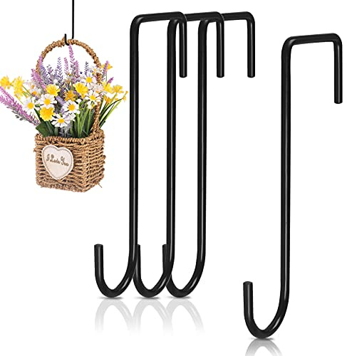 Fence Hooks,4X Hanging Basket Hook Metal,Over Door Hanger for Garden Lights | Steel Wall Plant Hangers for Indoor Outdoor Hanging Lantern, Bird Feeder, Bags, Wind Chimes, Garden Decoration