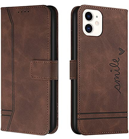 Trugox Handyhülle für Apple iPhone 12 / iPhone 12 Pro Hülle Klappbar Klapphülle mit Kartenfach Handytasche Handy Schutzhülle Tasche Leder Wallet Flip Case Slim Book Cover - Braun