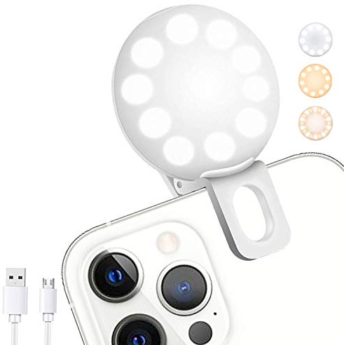 Mini Ring Light, Upgraded Sansent Small Clip On Ring Light, Portable LED Light for Phone, 4 Color Lighting Modes and Adjustable Brightness Selfie Light, Tool for Tiktok Stuff, Photos (Bright White)