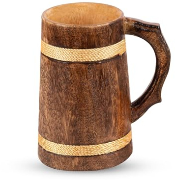 GoCraft Handmade Wooden Beer Mug | Camping Travel Outdoor Mugs for Men | Tea Coffee Cup with Handle | Craft Tankard Drinking Stein