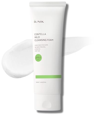 IUNIK Centella Mild Facial Foaming Cleanser - Non-stripping Sub-Acid w/Centella Asiatica 49% Moisturizing pH Balancing for Oily Dry Senstivie Acne-prone skin Vegan Korean Skincare