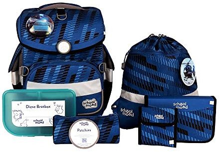 SCHOOL-MOOD Timeless Air+ Schulranzen Set Matti Polizei für Mädchen Jungen, Ranzen, Grundschule, ergonomische Schultasche Blau