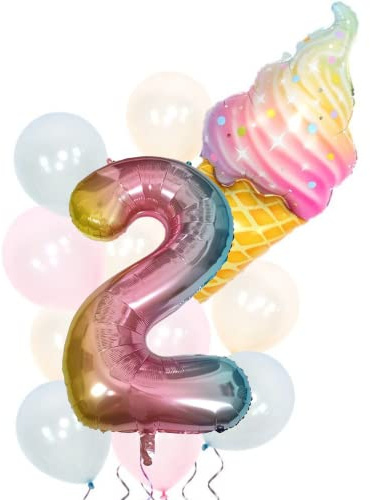 DIWULI Geburtstagsdeko 2 Jahre Luftballons Eis-Tüte Set