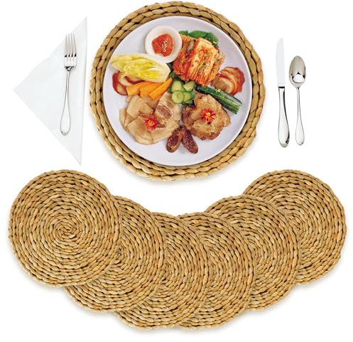Pack of 6 Woven Water Hyacinth Placemats 30cm Heat Resistant Mats