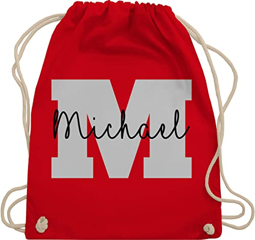 Turnbeutel Rucksack - Anfangsbuchstaben Name I Persönliches Geschenk Personalisiert mit Namen bedrucken I Initialen I Custom Buchstabe I Wunschname - Unisize - Rot - schulkind beutel buchstaben