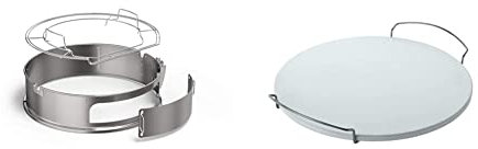 RÖSLE Gourmetring/Pizzaring, Hochwertiger Edelstahlring für Drehspieß und Zubereitung von Pizzas & Pizzastein rund, Hochwertiger Pizzastein aus Cordierit zur Zubereitung von Pizza, 41 cm