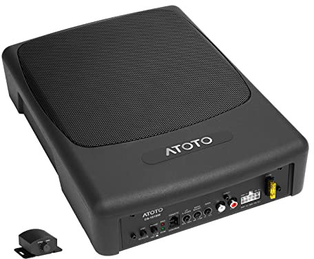 ATOTO CS-101SW Subwoofer Auto Amplificato da 250mm 400W Max, Subwoofer Attivo Auto Sottosedile con Amplificatore Integrato, Ingressi di Basso e Alto Livello, Controllo Remoto del Subwoofer