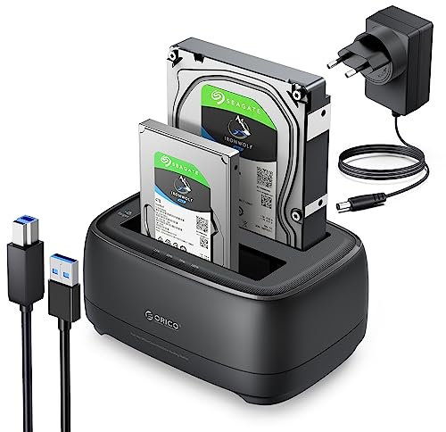 ORICO Offline-Klonen 3,5 Zoll Festplatten Dockingstation,Dualschacht USB 3.0 HDD Docking Station für SATA 2,5/3,5 Zoll HDD/SSD,Unterstützt UASP und 2x20TB Laufwerke(DD28U3-C)