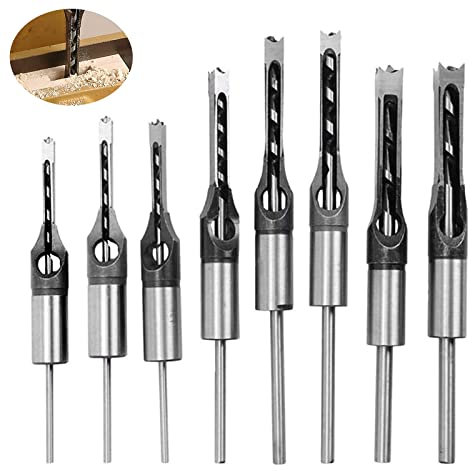 8 Stück Vierkantlochbohrer, Holzbearbeitungsstechbohrer 6/6,4/8/9,5/11/12,7/14/16mm Vierkantlochbohrer Bohrer für quadratische Löcher Vierkant Stemmbohrer DIY Lochöffnung für Lochbohrer Holz