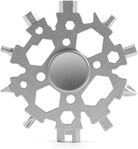18-in-1 Snowflake Multi Tool,Incredible Tool,Snowflake Multitool 23-in-1 Snowflake Snow Wrench Tool Card Spanner Hex Wrench Multifunction Camping Outdoor Tools Bottle Opener Screwdriver (Color : Silve