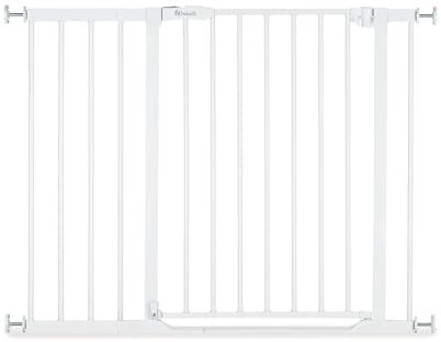 hauck Clear Step 2, Weiß - Schutzgitter Treppe und Tür 96–101 cm – Kindersicheres Absperrgitter mit flachem Einstieg, Manuelle 1 Hand Öffnung, ohne Bohren - nur für Innen