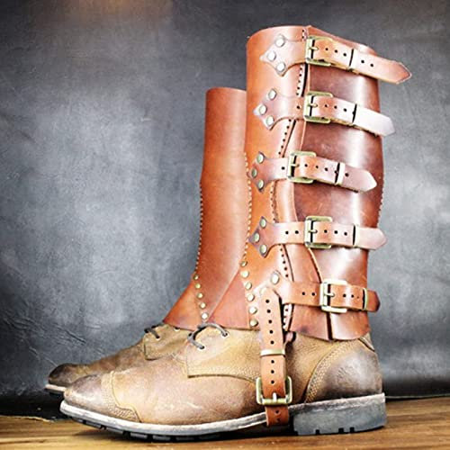 Guêtre réglable en Cuir Demi-Chaps, Kit de Jambe de Chevaliers Steampunk médiévaux, Costume d'armure, Accessoire de randonnée pour Selle de Cowboy pour Adulte