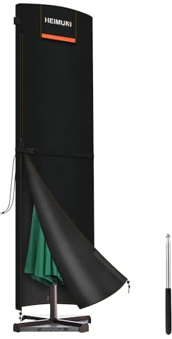 HEIMUNI Parasol Cover, Outdoor Garden Umbrella Cover for Ø3 to 5m Large Cantilever Parasol, Heavy Duty 420D Oxford Garden Parasol Cover Waterproof Anti-UV Patio Umbrella Cover with Rod, 280x65/65cm