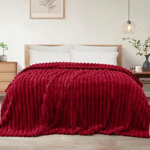 Exclusivo Mezcla Kuscheldecke Flauschig Fleecedecke Flanell Decke, Leichte und Warme Sofadecke Couchdecke für Ganzjahreszeit, 150 x 200 cm Weinrot