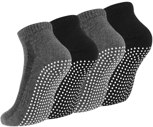 Newofview Lot de 4 paires de chaussettes antidérapantes pour homme et femme - Chaussettes de yoga antidérapantes pour ballet, Pilates, hôpital, fitness, Noir + gris foncé., taille unique
