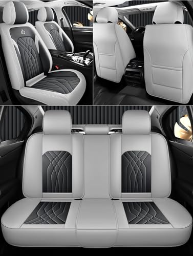 NOBQUA Autositzbezüge Universal Set, Leder Autositzbezug Komplettset, Aus Premium Leder + Einzigartigem Design 5-Sitzer Sitzbezüge (Kompatible Automodelltabelle enthalten)