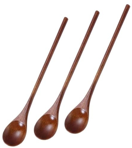 Wooden Cooking Spoons 3 Pieces Honey Spoon Coffee Spoon Self Stirring Spoon Soup Spoons Wood Natural Wood Spoons Wooden Teaspoons Wood Dessert Spoons Long Handle Small Wooden Spoon